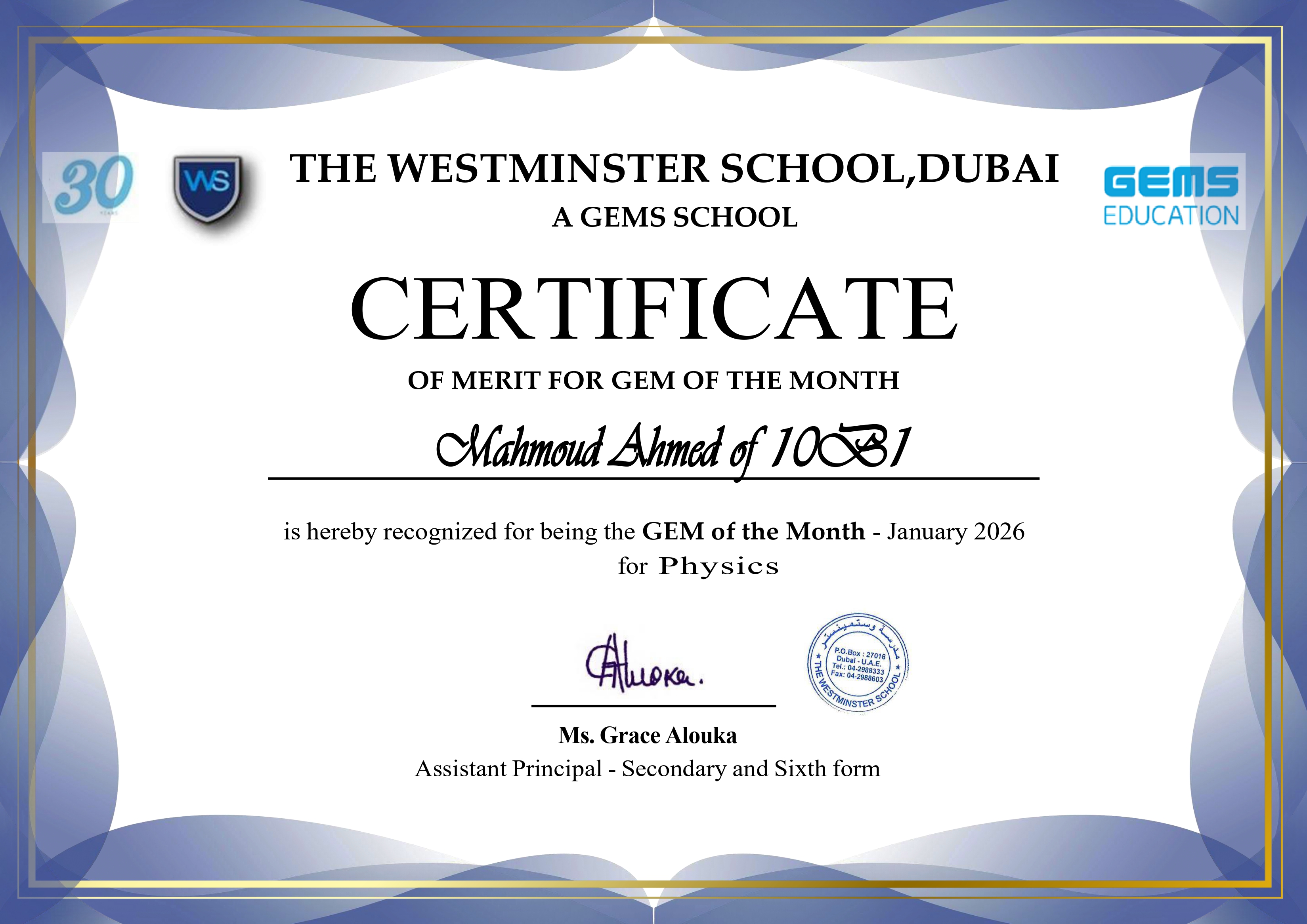 Student of the Month
